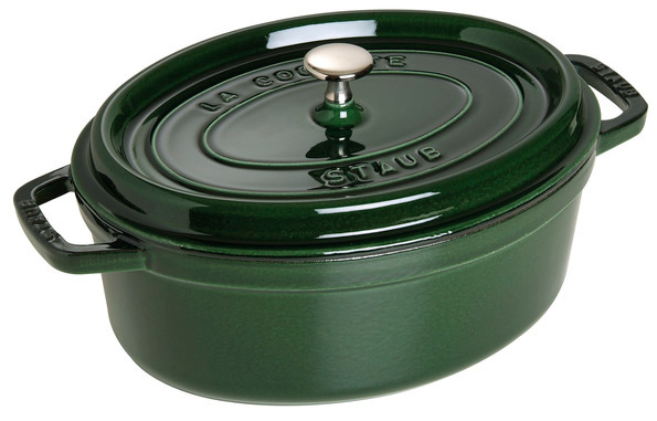 Cocotte, 29 cm, Basilikum-Grün, oval, Gusseisen