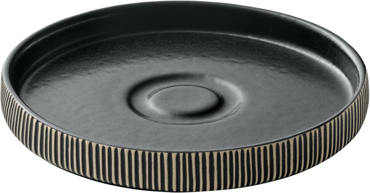 Nara Black&White - Untertasse rund Relief, schwarz-weiß, 15 cm