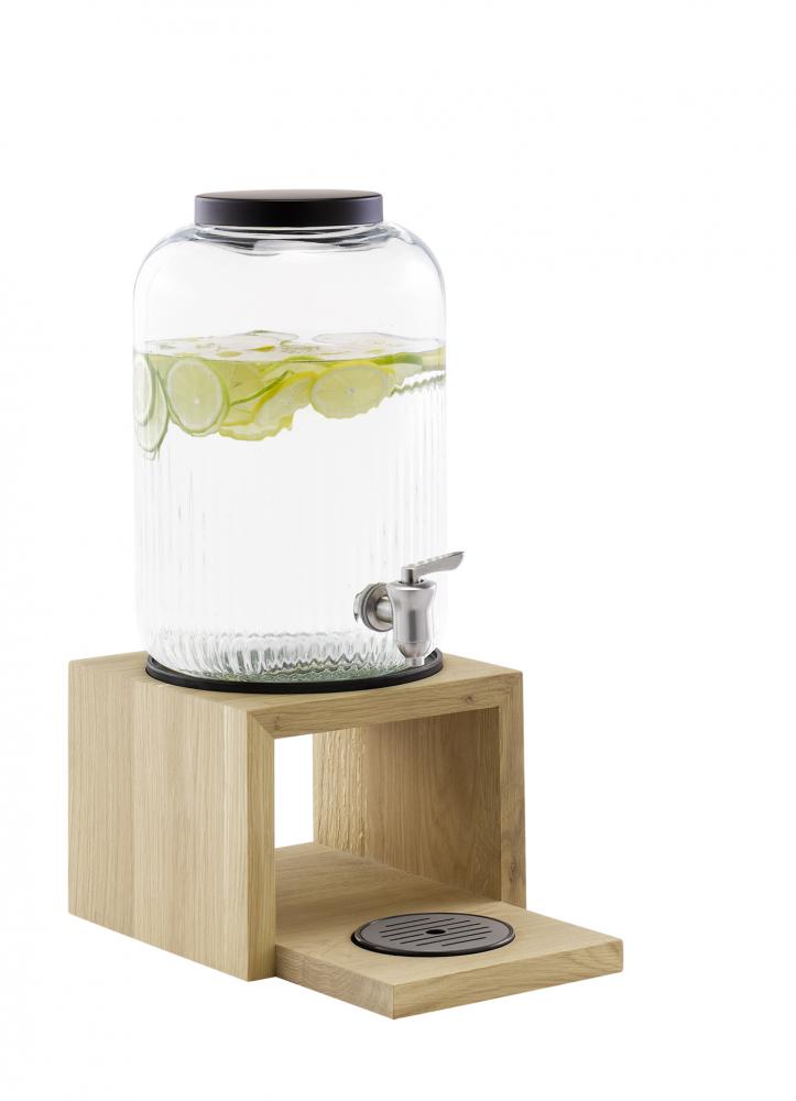 Valo - Getränkespender aus Glas, 7 ltr. inkl. Basis, Eichenholz geölt