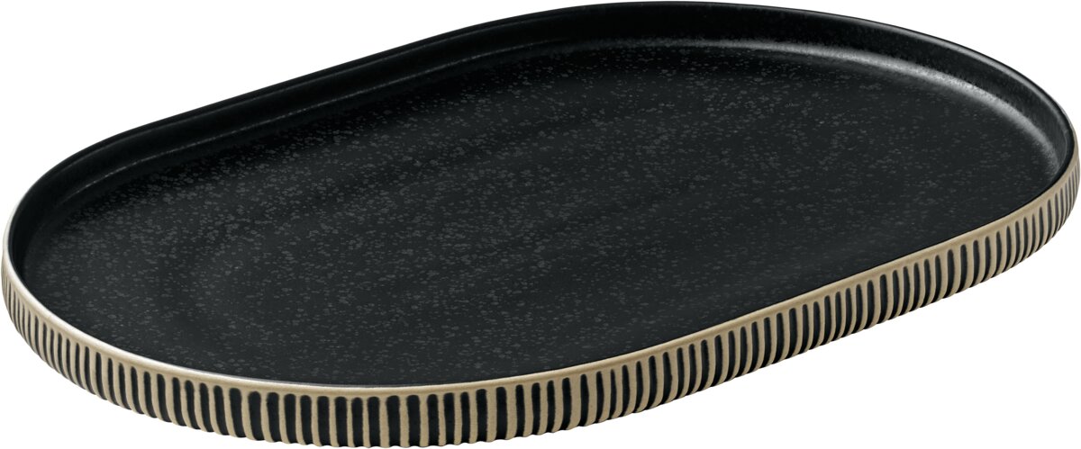 Nara Black&White - Platte oval Relief, schwarz-weiß, 30 cm