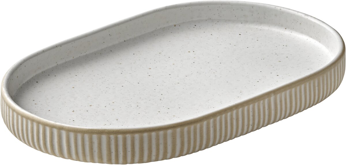 Nara White - Platte oval Relief, weiß 18 cm