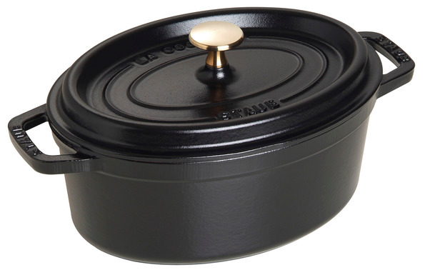 Cocotte, 23 cm, Schwarz, oval, Gusseisen
