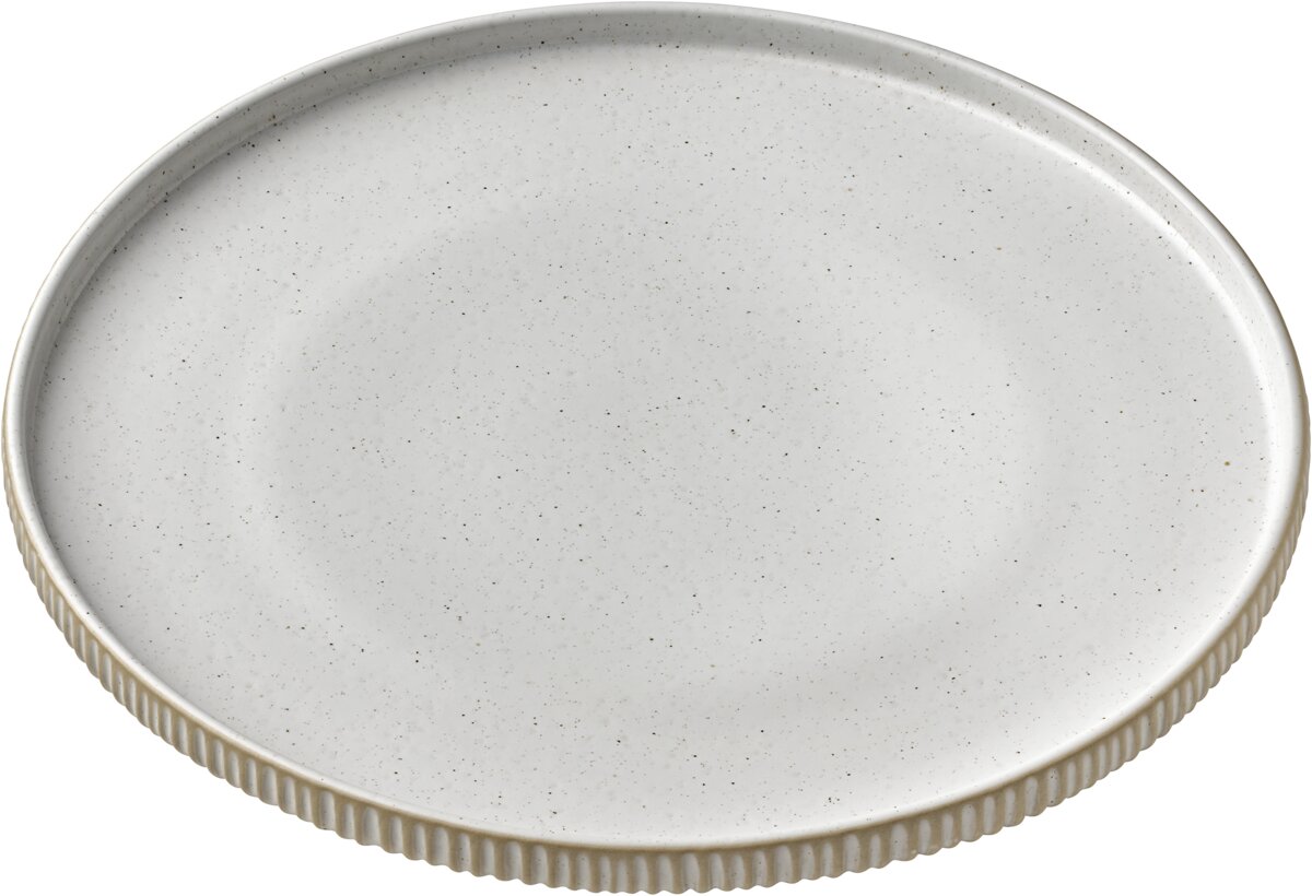 Nara White - Teller flach rund hoher Rand Relief, weiß 21 cm