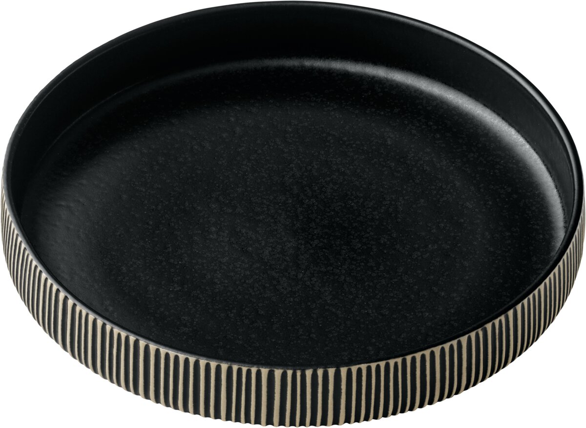 Nara Black&White - Teller tief rund hoher Rand Relief, schwarz-weiß, 24 cm