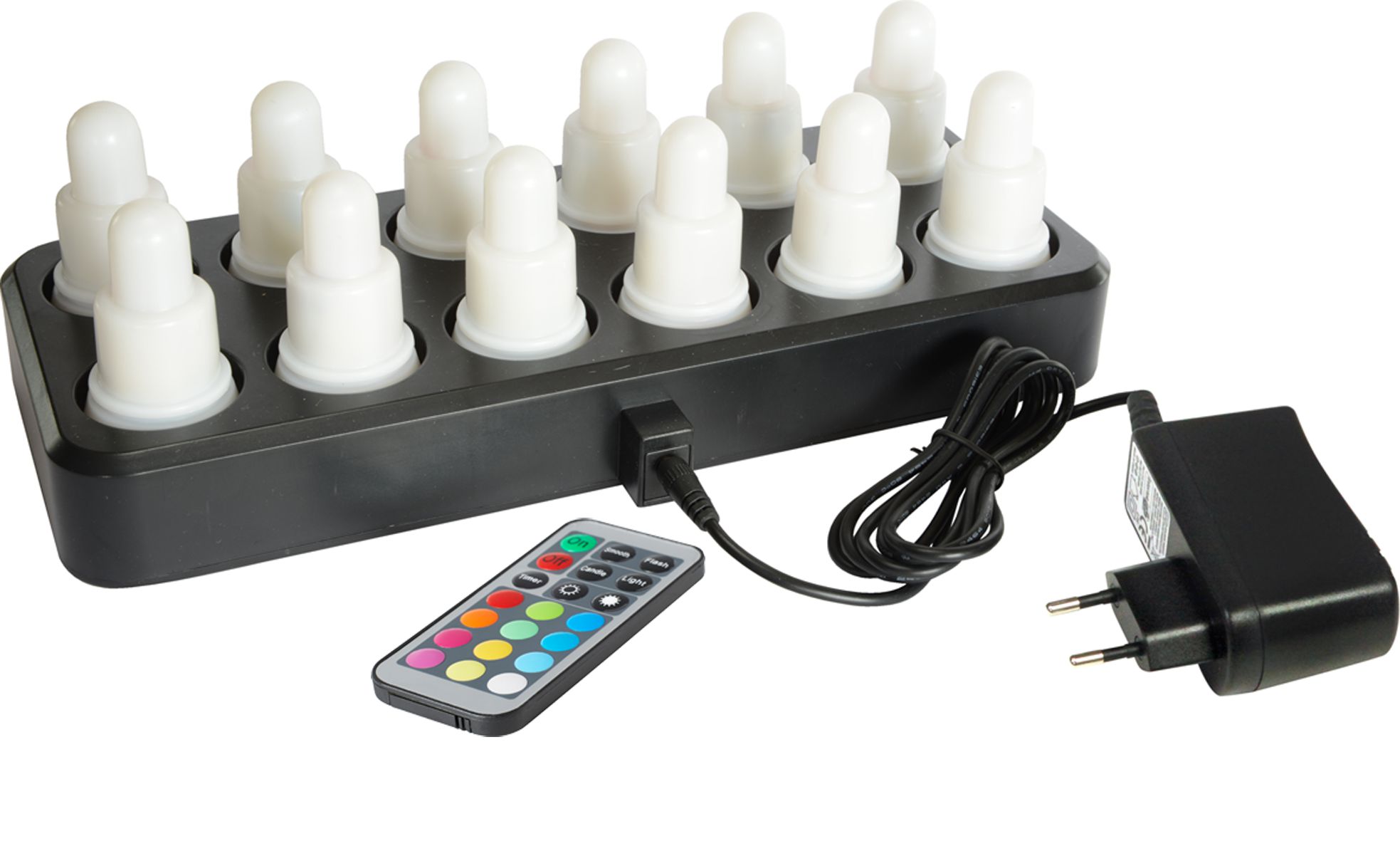 LED-Set Multicolor inkl. warmweiß, 12 Stück, wiederaufladbar, 7 x 4 cm