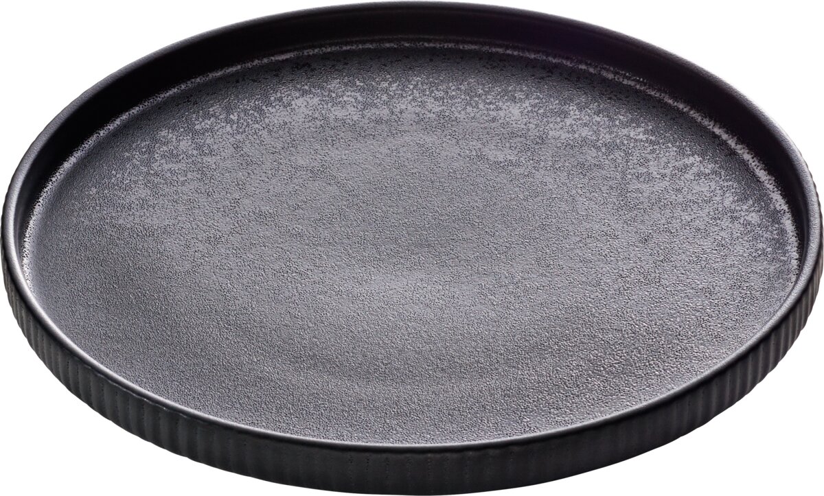 Nara Black - Teller flach rund Relief, schwarz, 21 cm