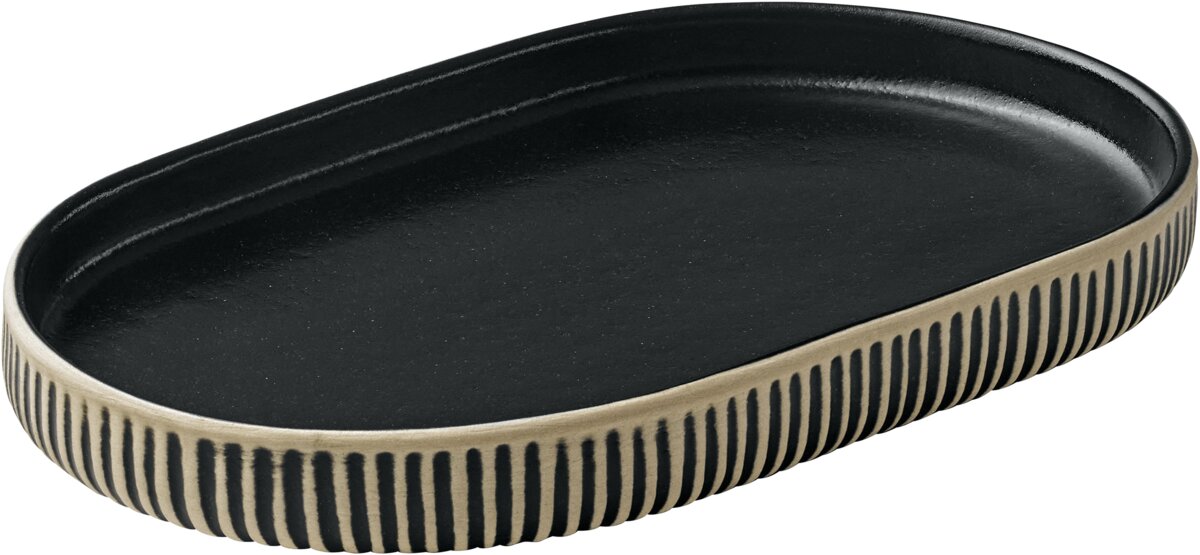 Nara Black&White - Platte oval Relief, schwarz-weiß, 18 cm
