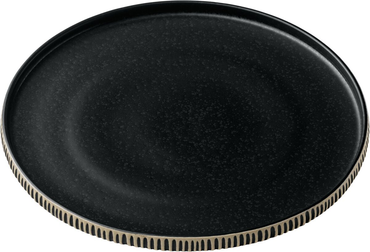 Nara Black&White - Teller flach rund hoher Rand Relief, schwarz-weiß, 21 cm
