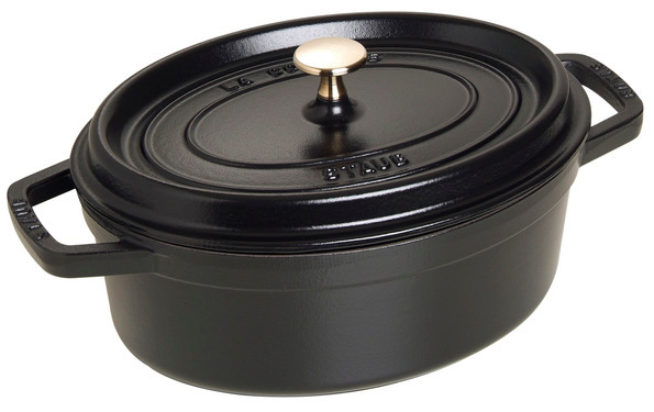 Cocotte, 27 cm, Schwarz, oval, Gusseisen