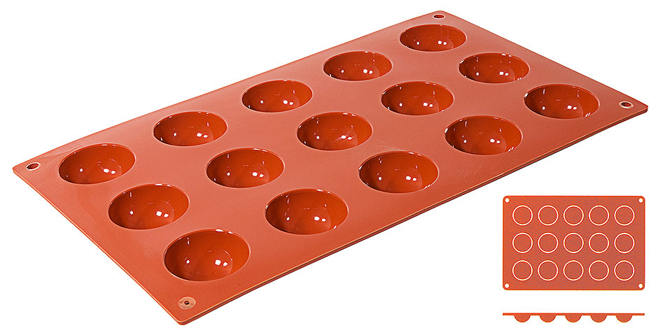 Silikon-Backmatte, HALBKUGEL, 15 Formen