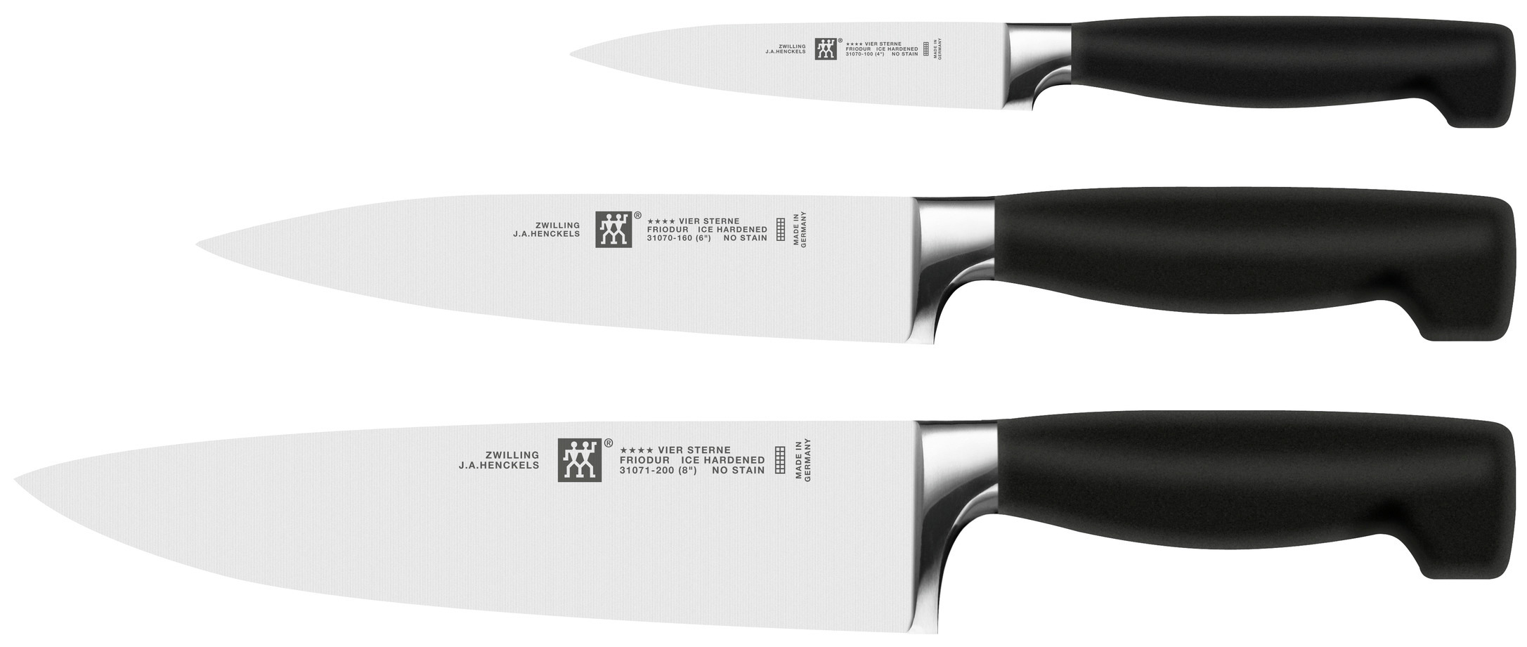 Messerset, 3-tlg, Spick- und Ganiermesser 10 cm, Fleischmesser 16 cm, Kochmesser 20 cm