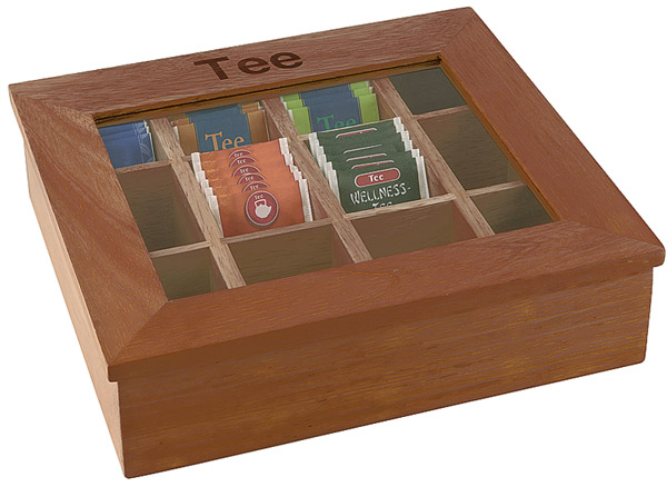 Teebox mit 12 Kammern, rot-braun