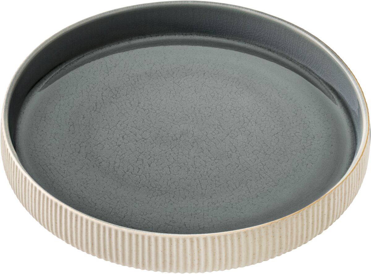 Nara Grey - Teller tief rund hoher Rand Relief, grau, 24 cm