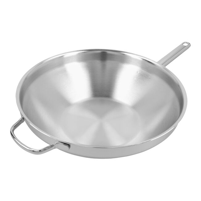 Wok flacher Boden, 32 cm, rund, 18/10 Edelstahl