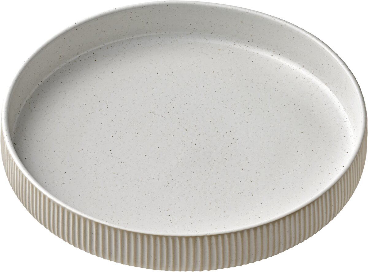 Nara White - Teller tief rund hoher Rand Relief, weiß 24 cm