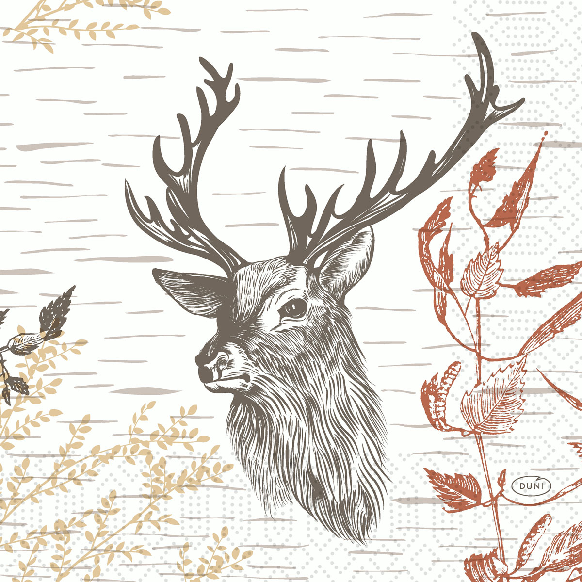 Zelltuchservietten - Wood & Deer, 33 x 33 cm, 3-lagig, 1/4-Falz