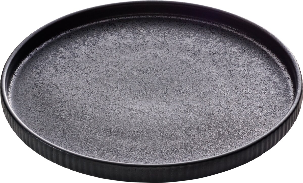 Nara Black - Teller flach rund Relief, schwarz, 27 cm