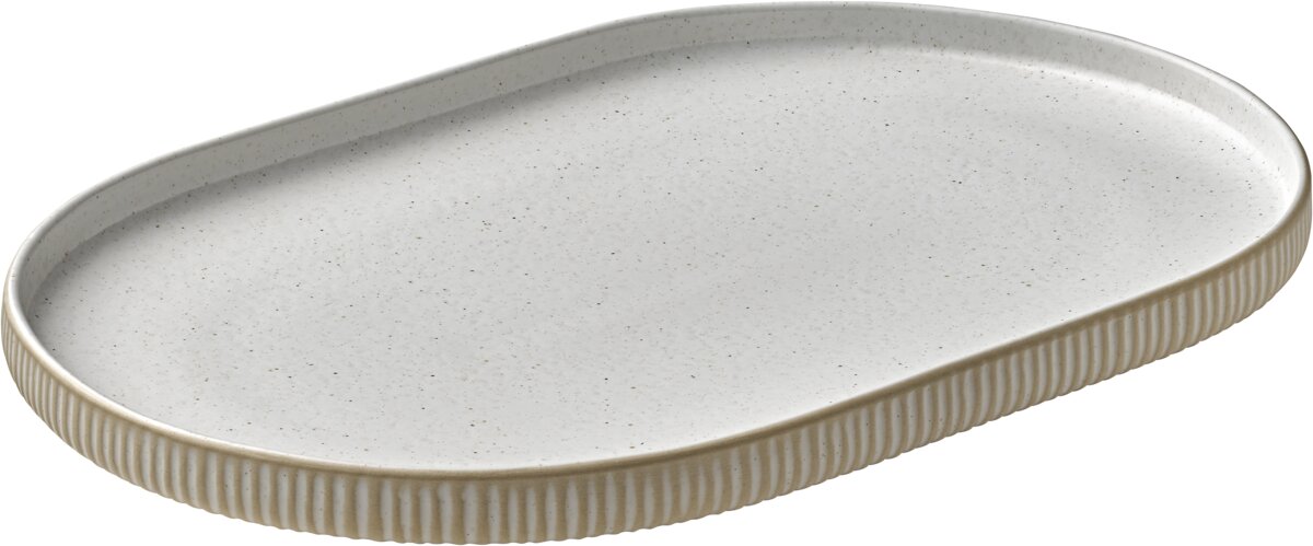 Nara White - Platte oval Relief, weiß 30 cm